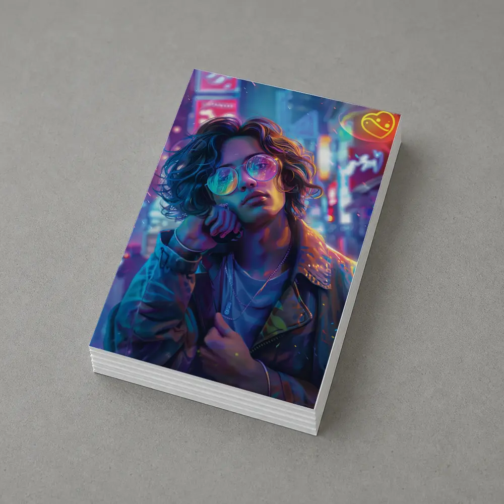 Neon City Night Anime Style Portrait Art – Postcards