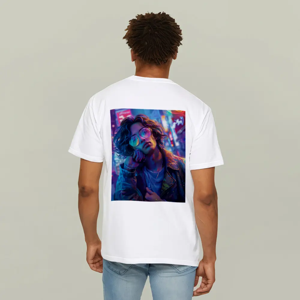 Neon City Night Anime Style Portrait Art – T-Shirts