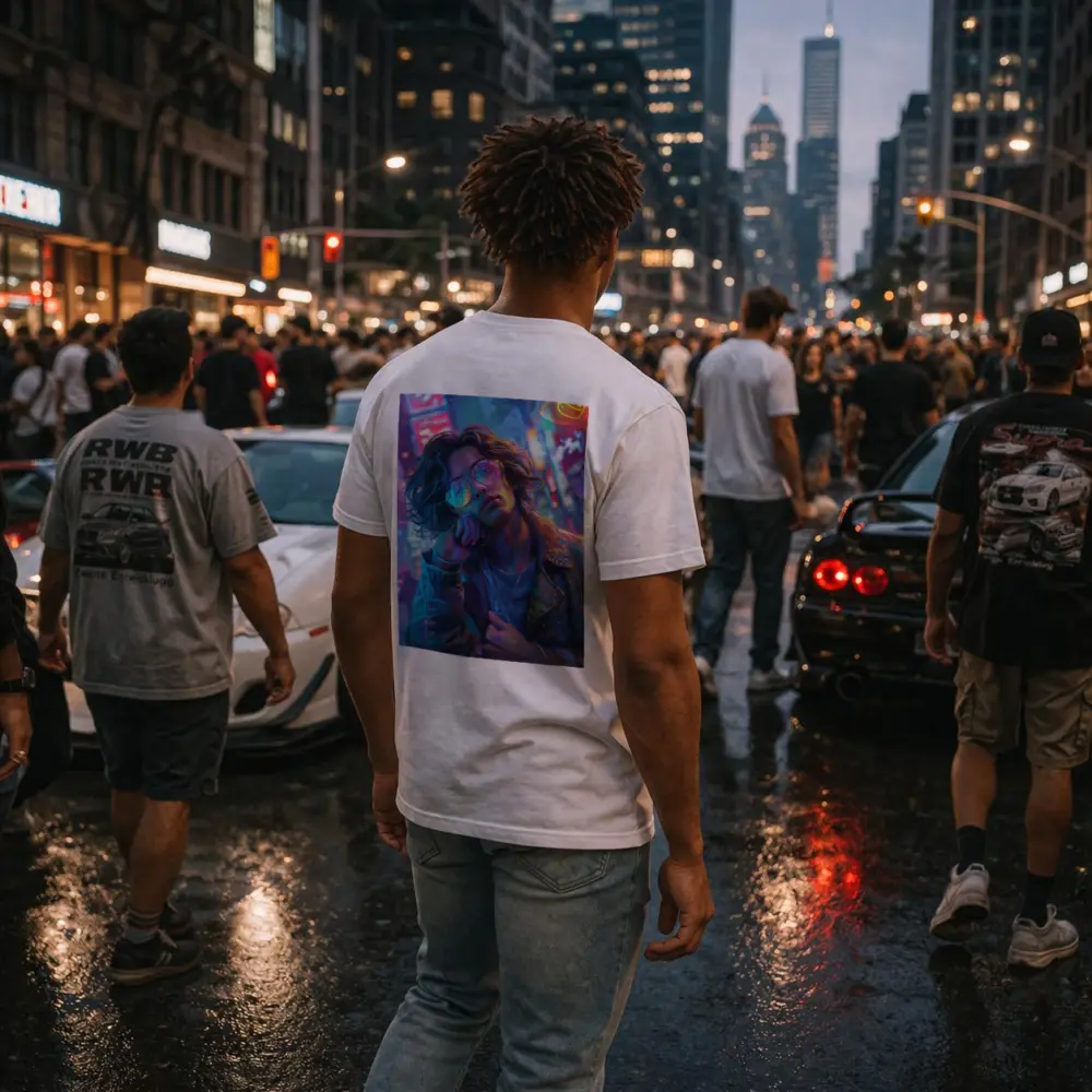 Neon City Night Anime Style Portrait Art – T-Shirts