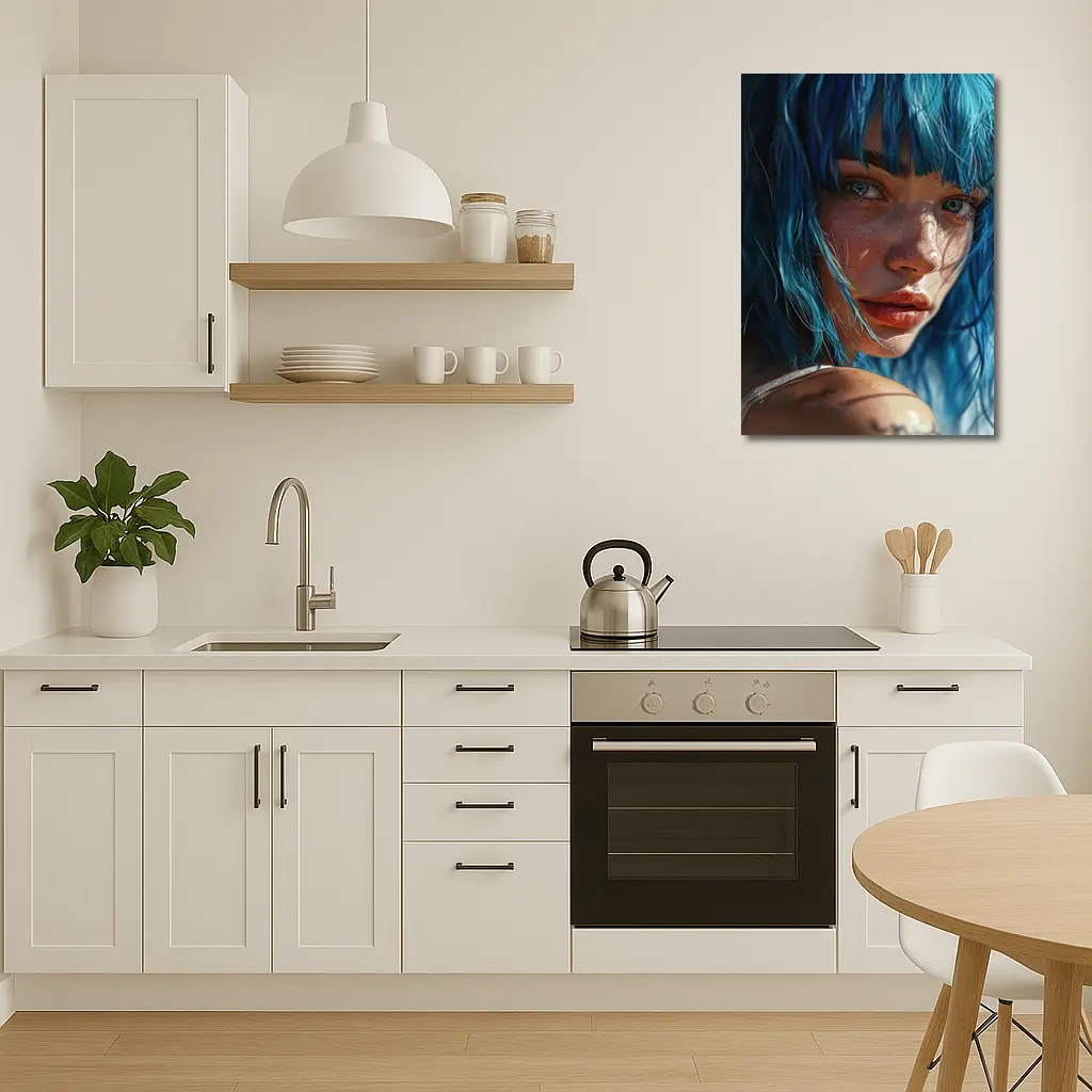 Blue Hair Woman Portrait With Tattoo – Wall Art