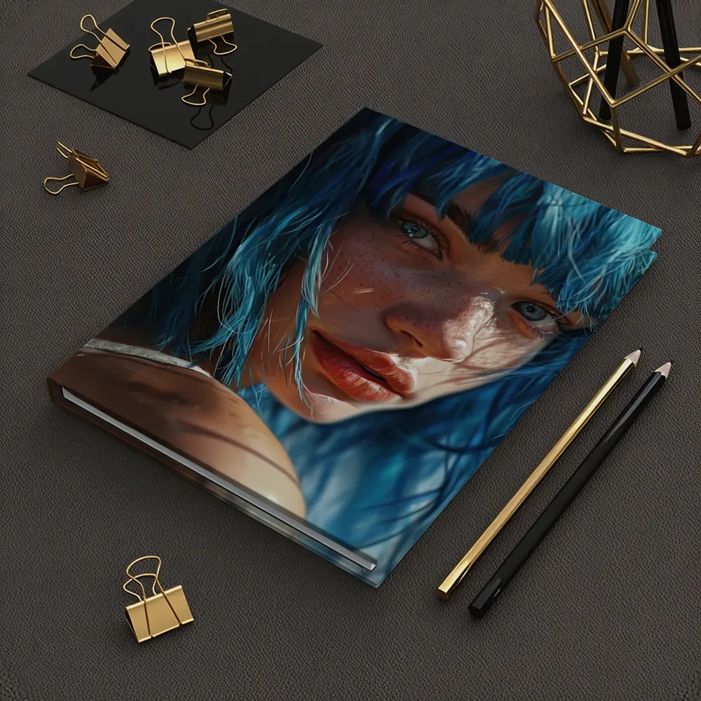 Blue Hair Woman Portrait With Tattoo – Notebooks