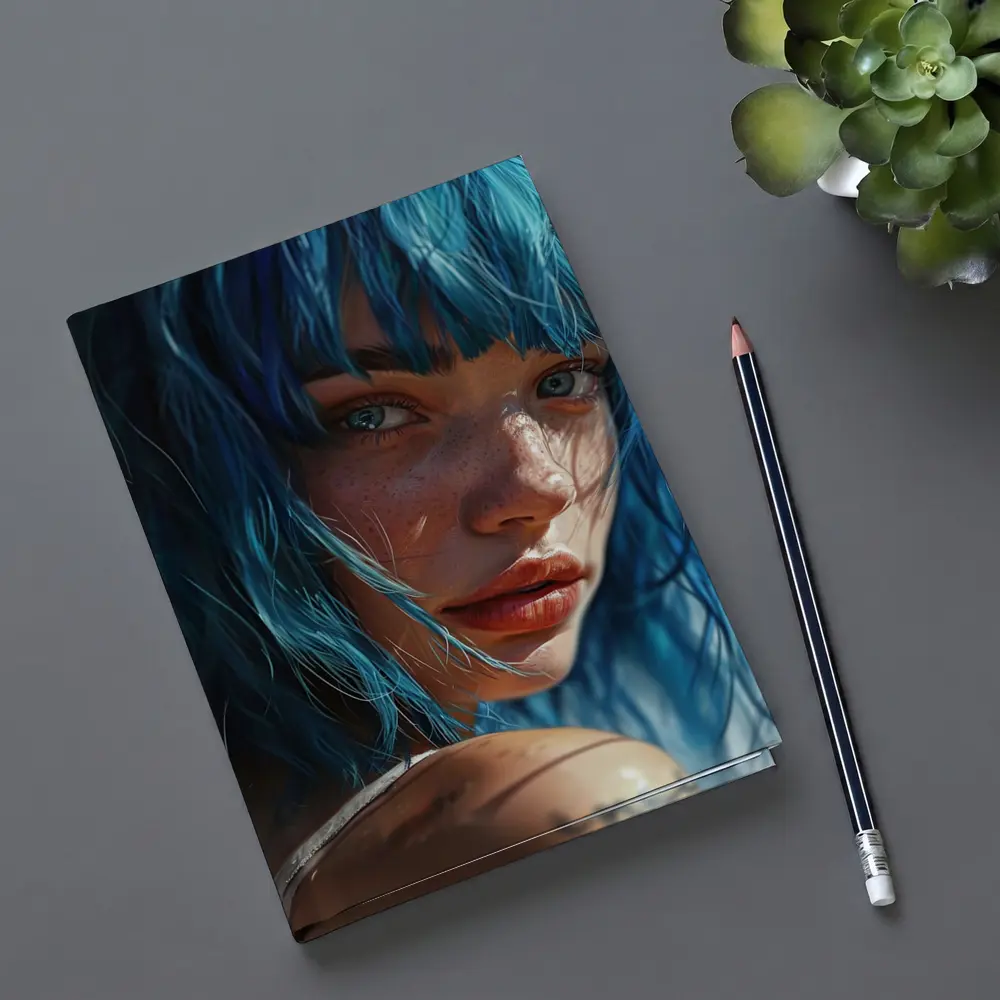 Blue Hair Woman Portrait With Tattoo – Notebooks