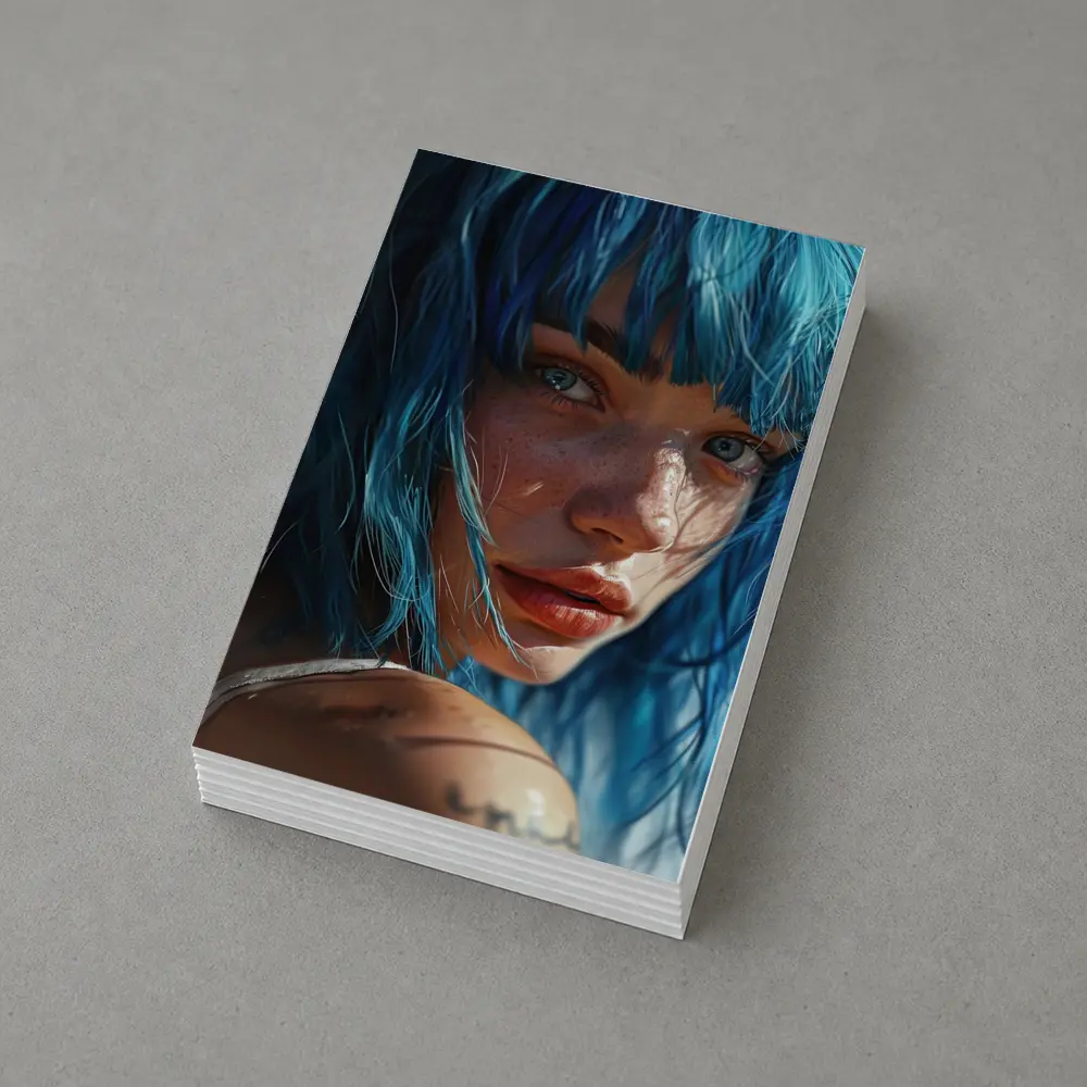 Blue Hair Woman Portrait With Tattoo – Postcards