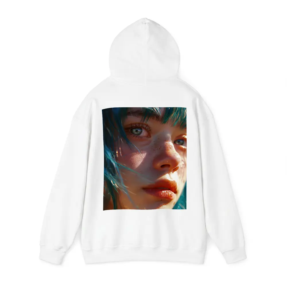 Blue Hair Girl Close Up Portrait Art – Hoodies