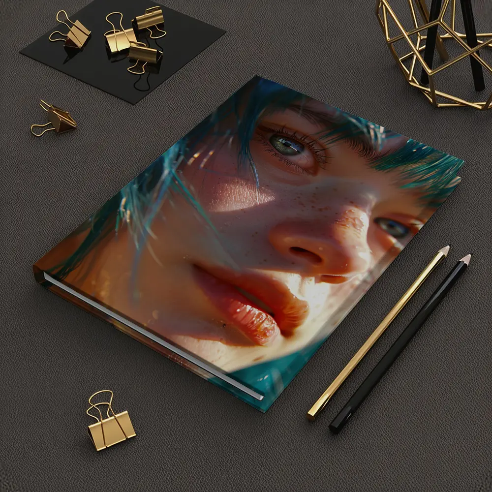 Blue Hair Girl Close Up Portrait Art – Notebooks