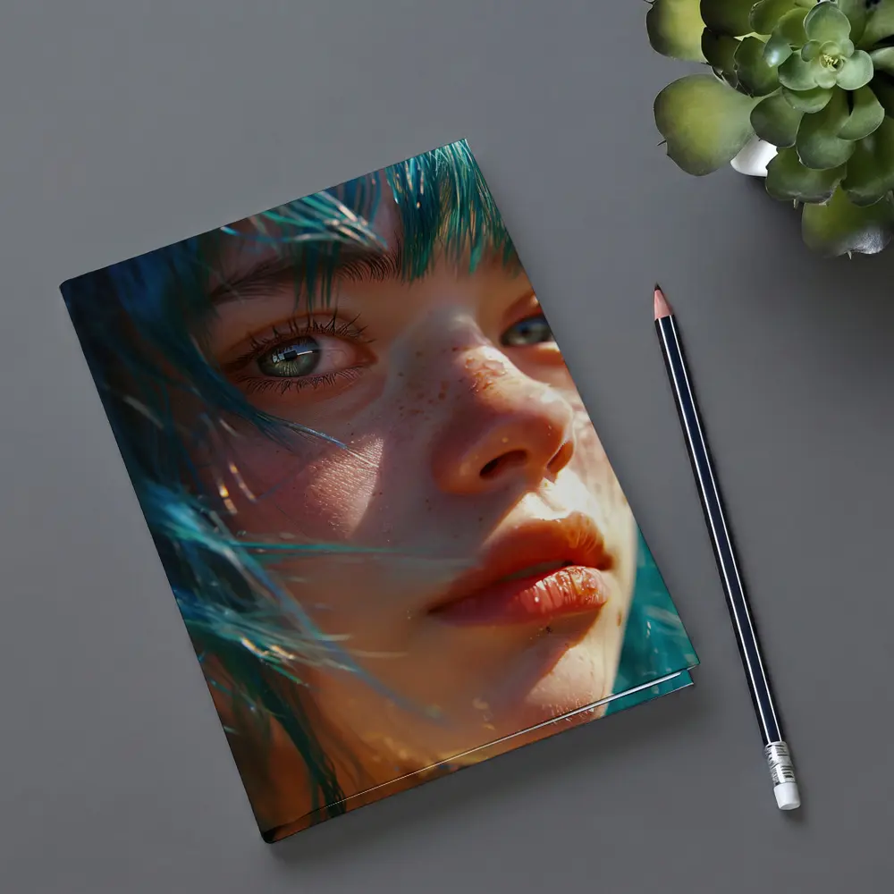 Blue Hair Girl Close Up Portrait Art – Notebooks