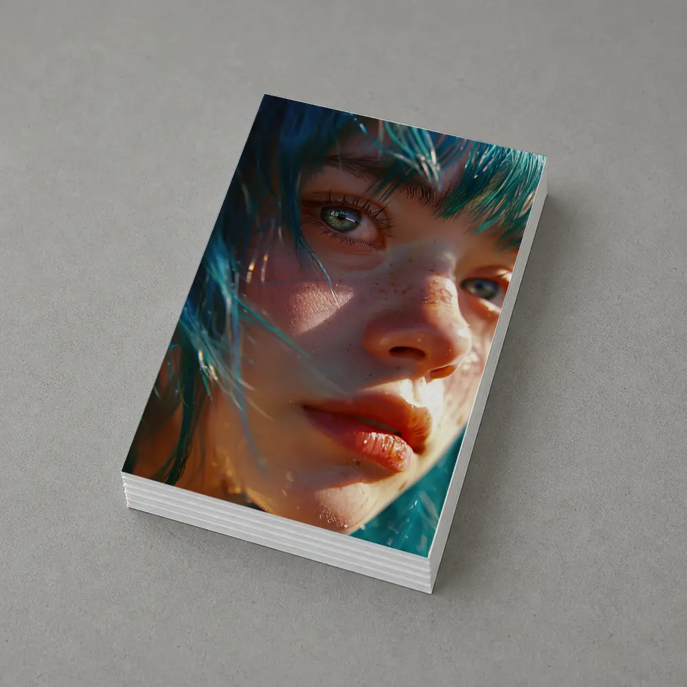 Blue Hair Girl Close Up Portrait Art – Postcards