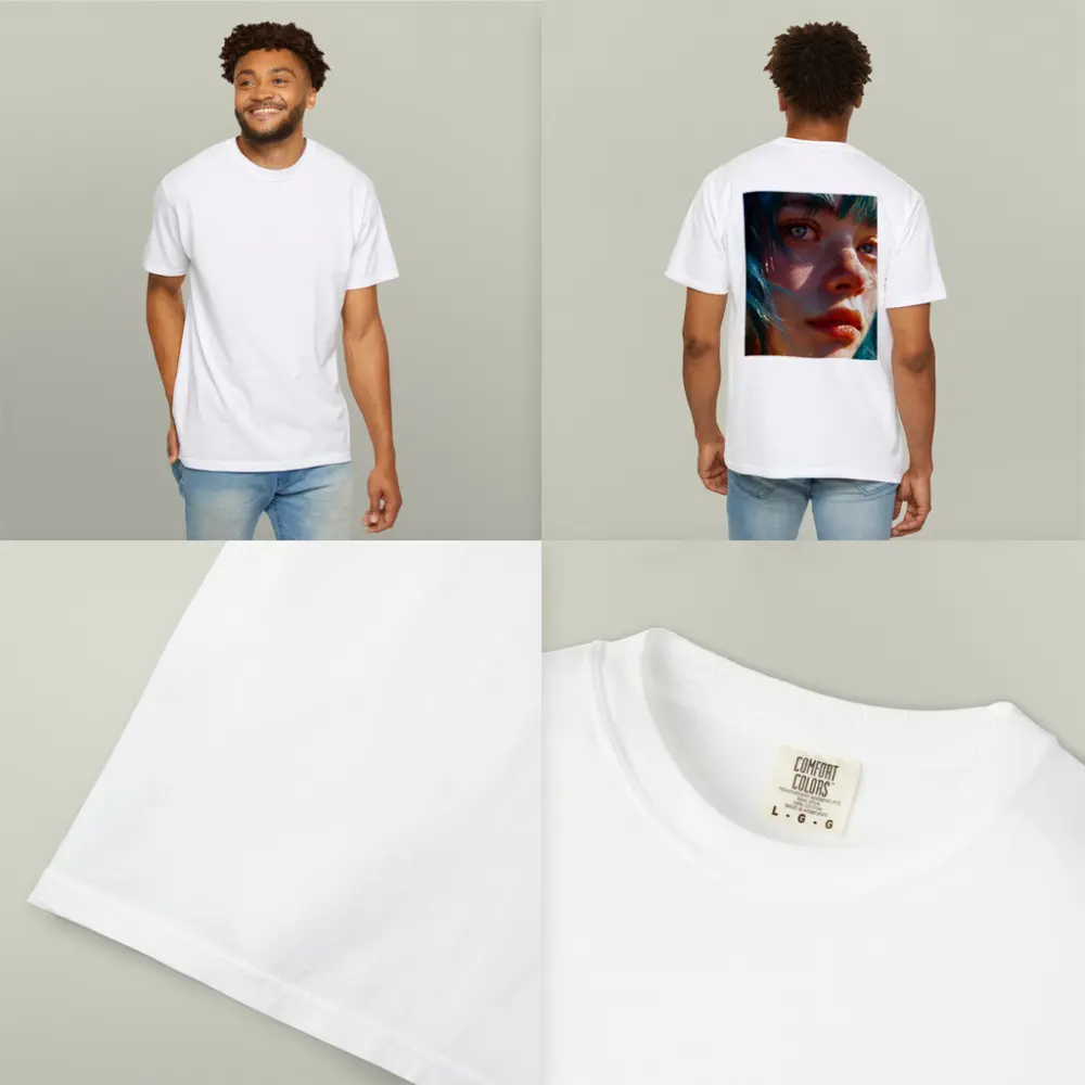 Blue Hair Girl Close Up Portrait Art – T-Shirts