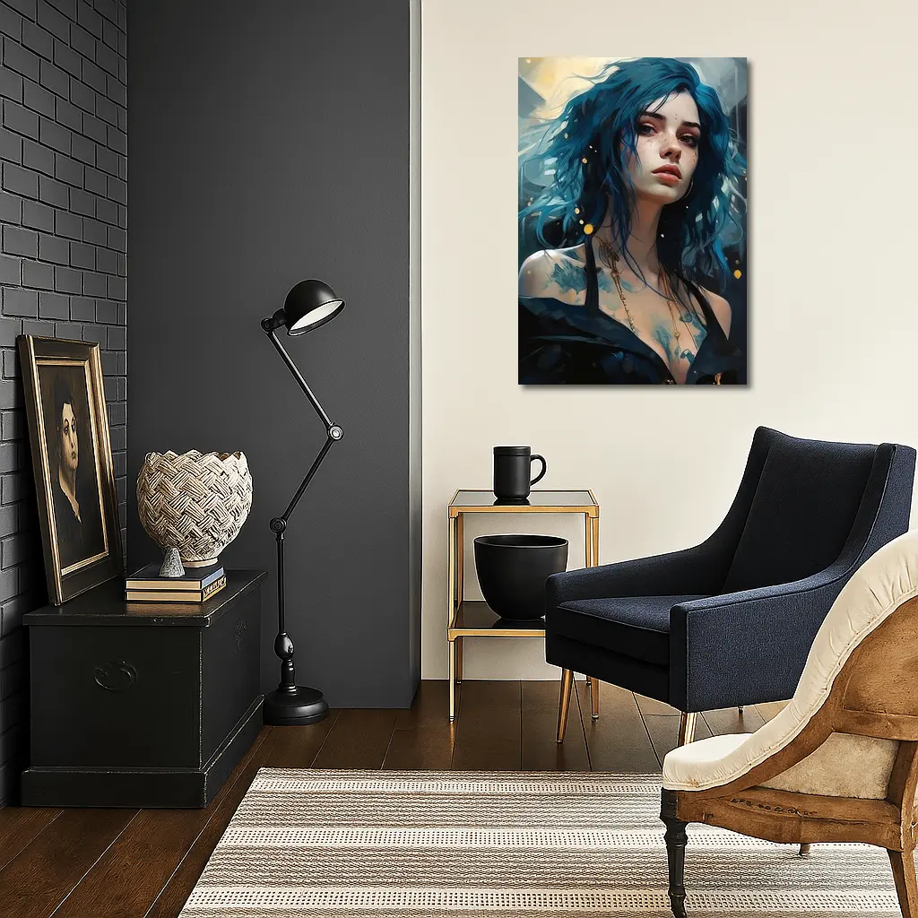 Blue Hair Woman Portrait Fantasy Art – Wall Art