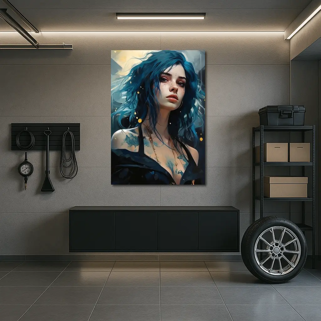Blue Hair Woman Portrait Fantasy Art – Wall Art
