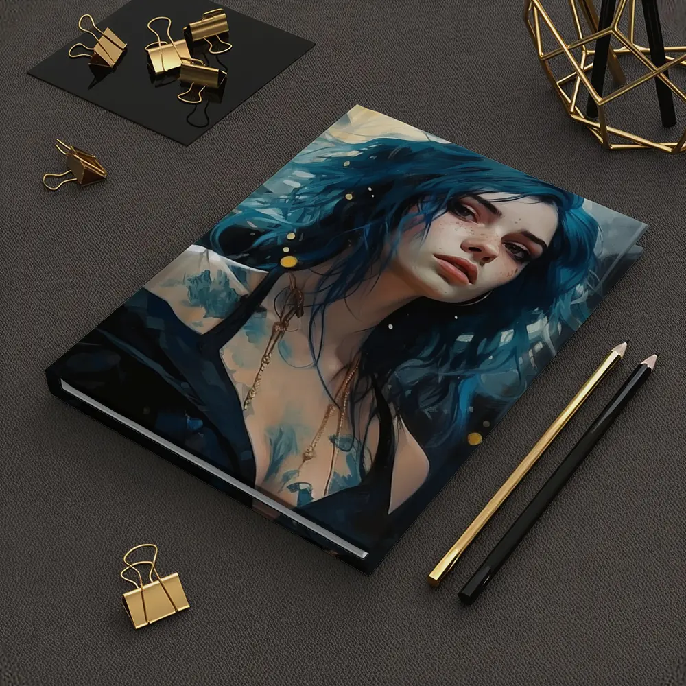 Blue Hair Woman Portrait Fantasy Art – Notebooks