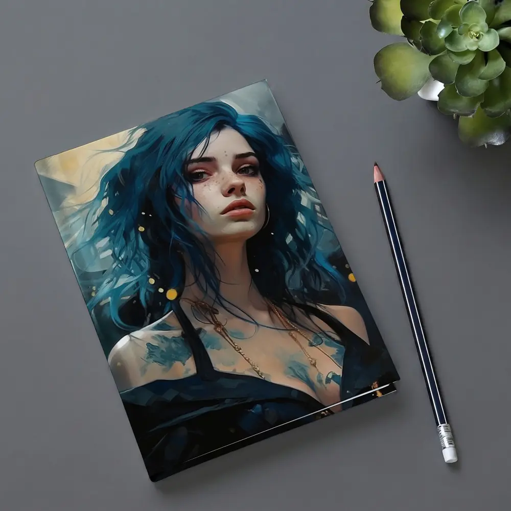 Blue Hair Woman Portrait Fantasy Art – Notebooks