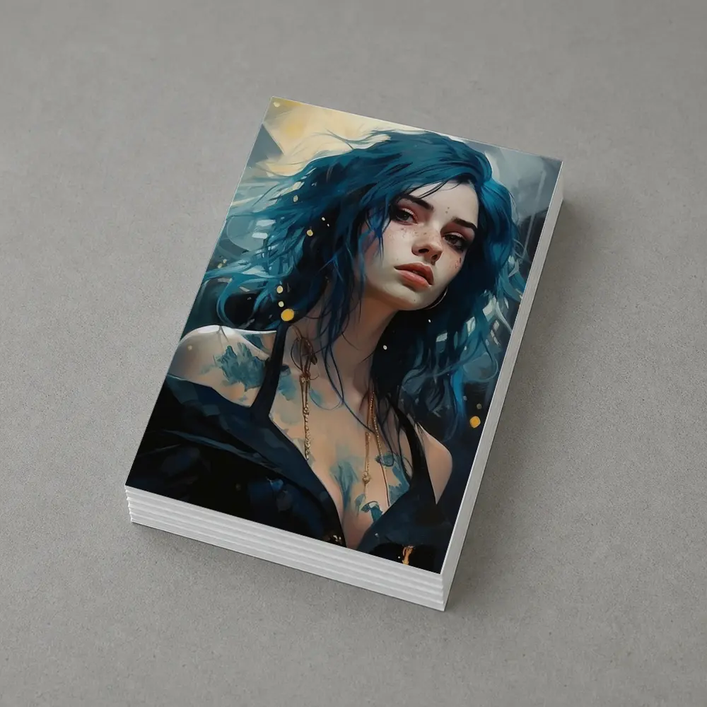 Blue Hair Woman Portrait Fantasy Art – Postcards