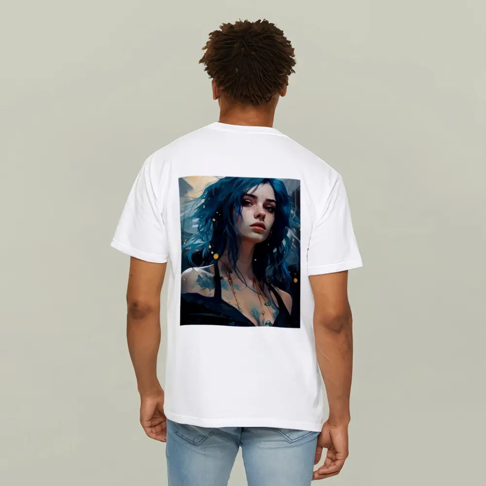 Blue Hair Woman Portrait Fantasy Art – T-Shirts