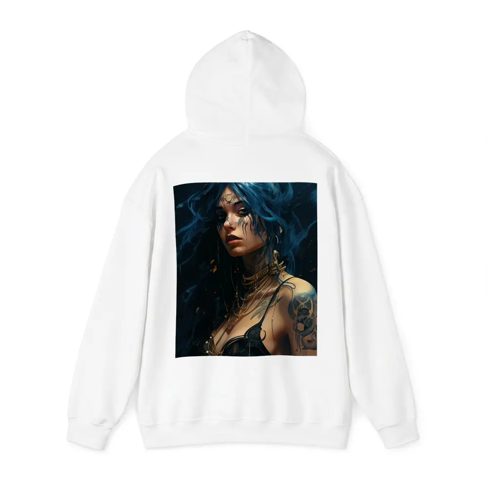 Blue Hair Tattooed Woman Dark Fantasy Art – Hoodies