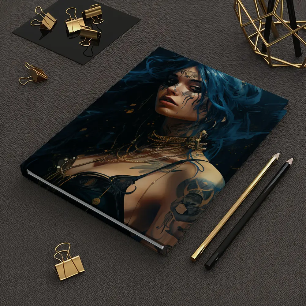 Blue Hair Tattooed Woman Dark Fantasy Art – Notebooks
