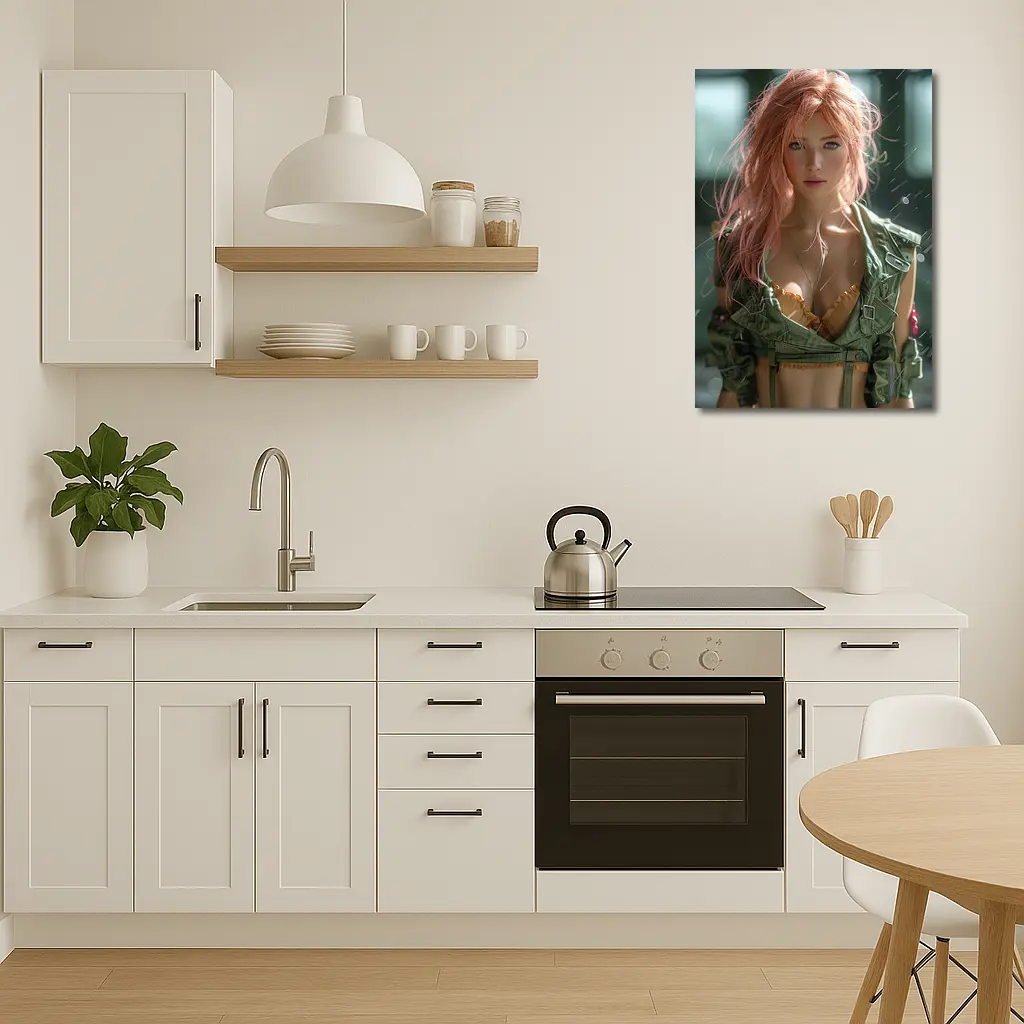 Pink Hair Girl Green Military Jacket Art – Wall Art