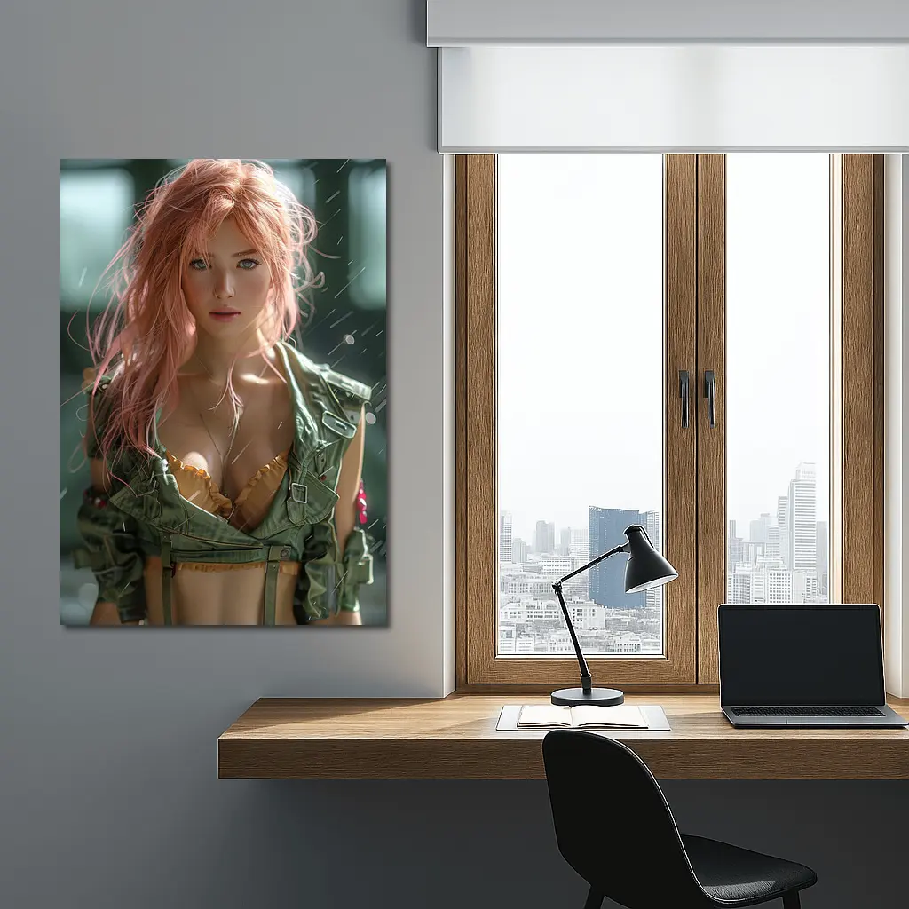 Pink Hair Girl Green Military Jacket Art – Wall Art