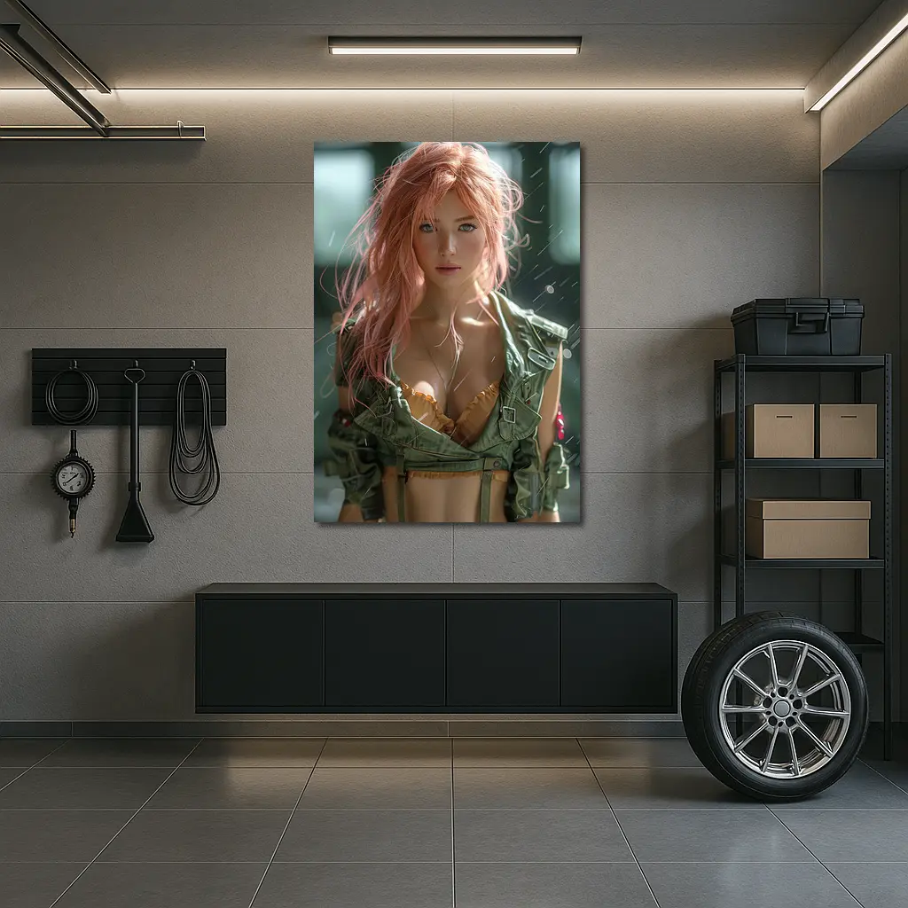 Pink Hair Girl Green Military Jacket Art – Wall Art