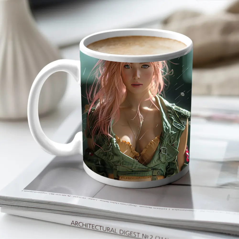 Pink Hair Girl Green Military Jacket Art – Mugs