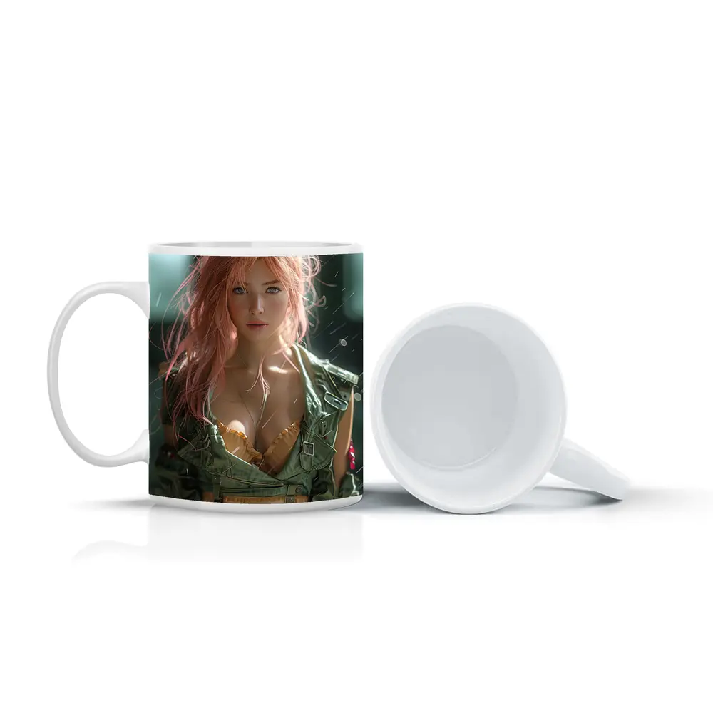 Pink Hair Girl Green Military Jacket Art – Mugs