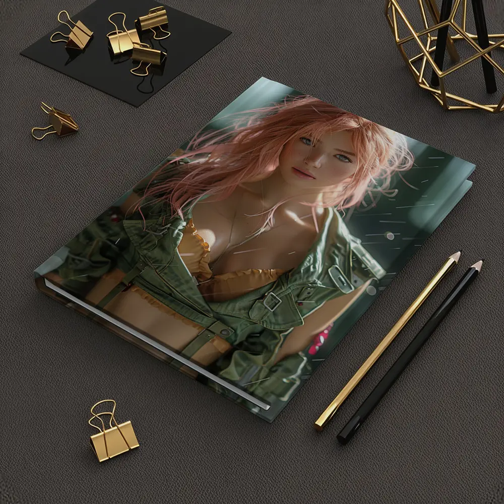 Pink Hair Girl Green Military Jacket Art – Notebooks