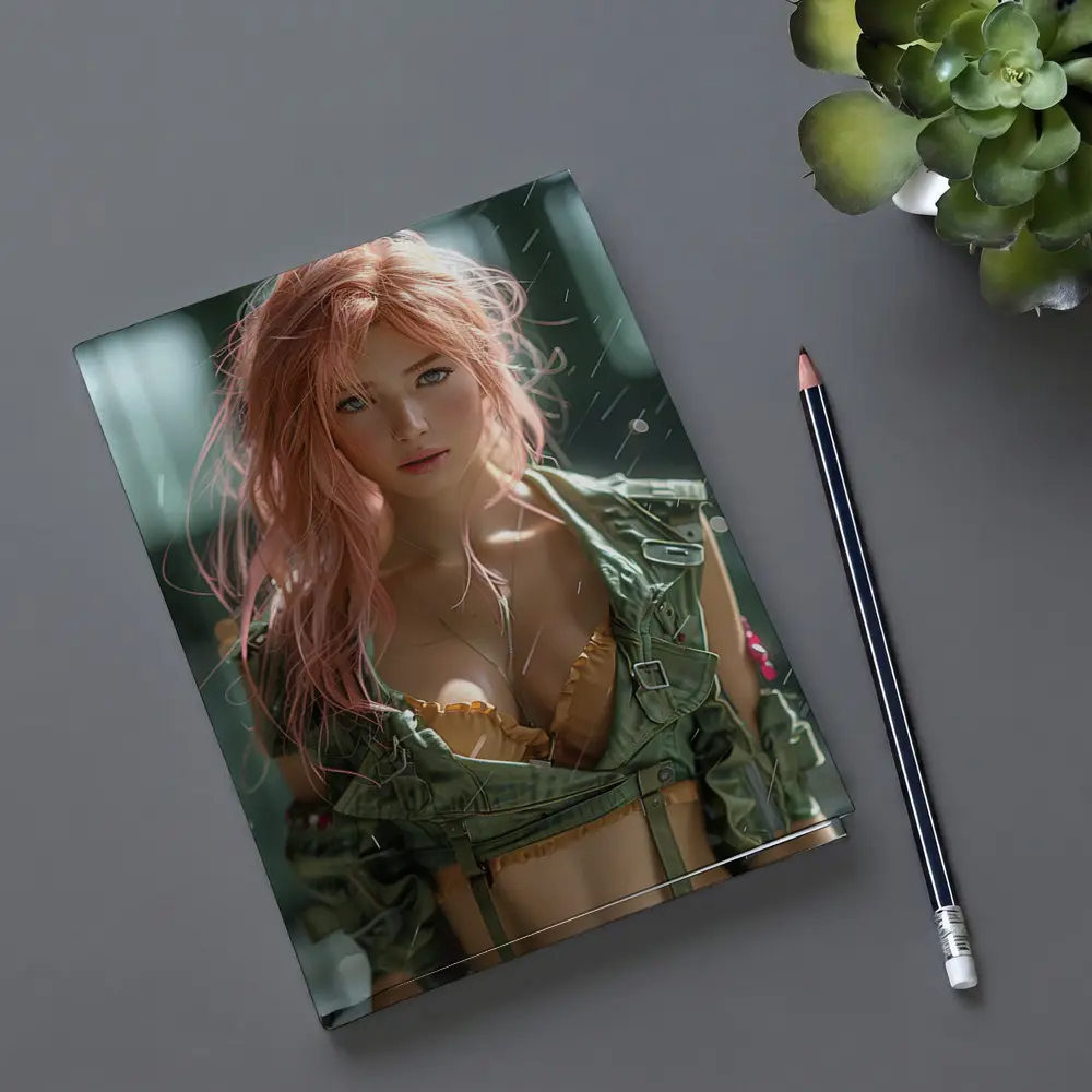 Pink Hair Girl Green Military Jacket Art – Notebooks