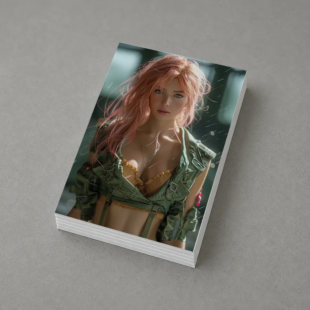Pink Hair Girl Green Military Jacket Art – Postcards