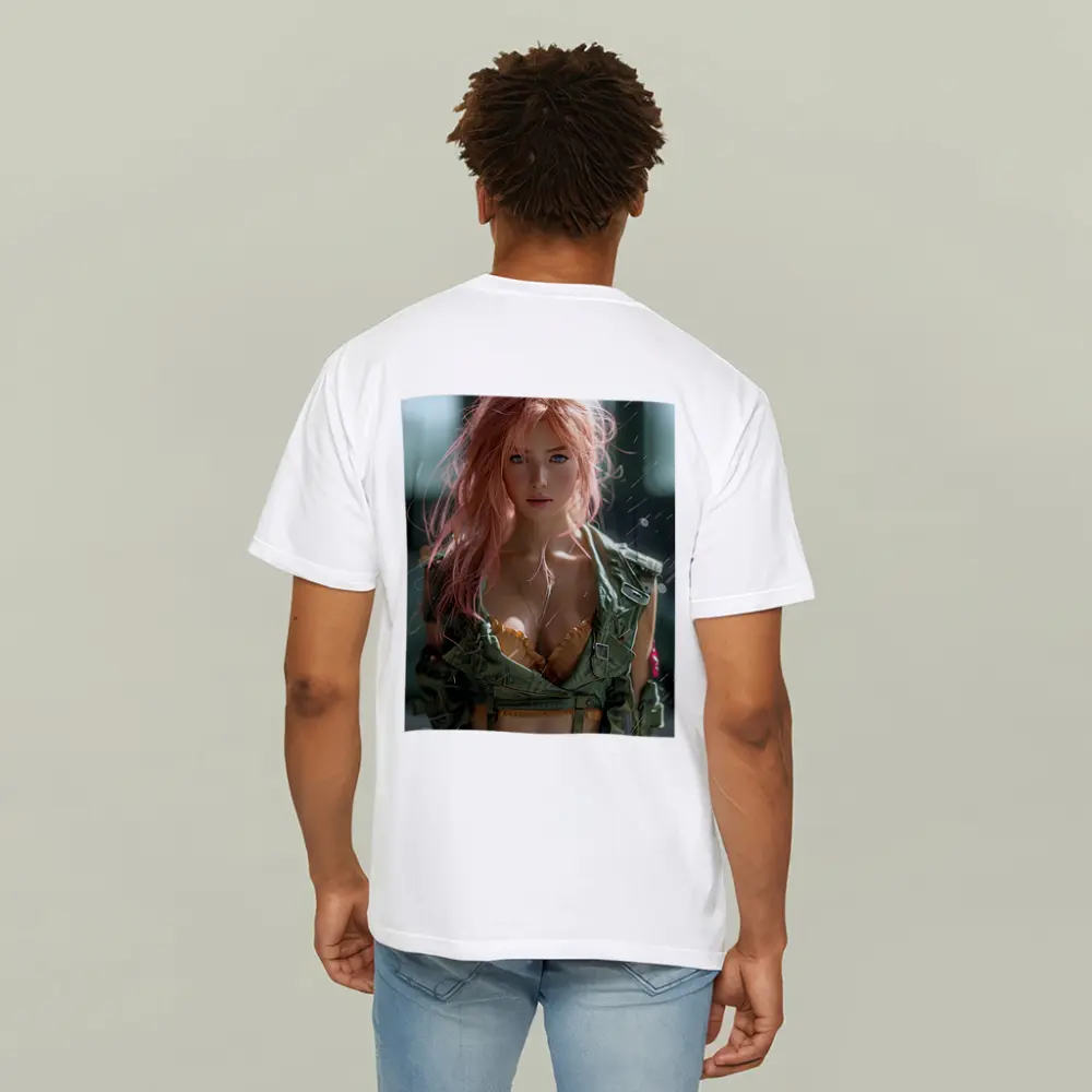 Pink Hair Girl Green Military Jacket Art – T-Shirts
