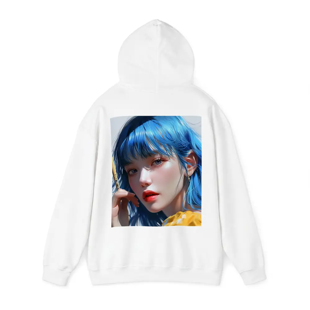 Blue Hair Anime Girl Digital Art Portrait – Hoodies