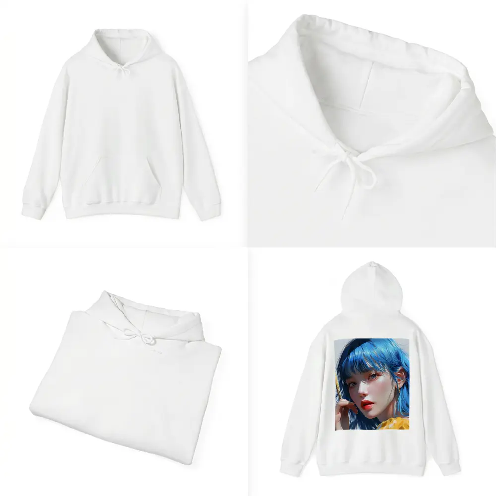 Blue Hair Anime Girl Digital Art Portrait – Hoodies