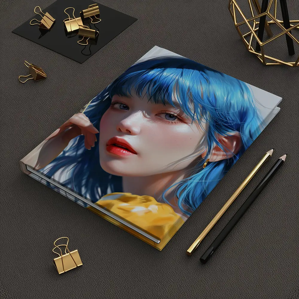 Blue Hair Anime Girl Digital Art Portrait – Notebooks