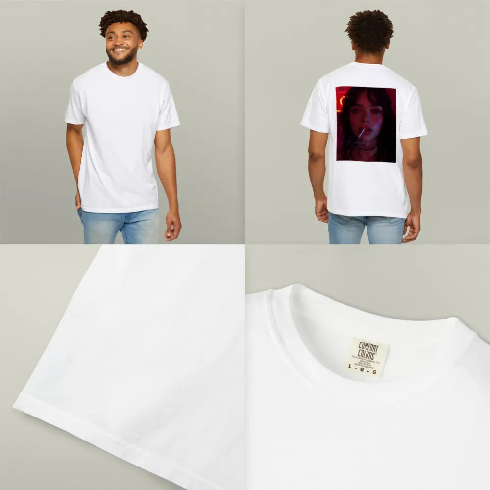 Dark Haired Woman Smoking Neon Red Light – T-Shirts