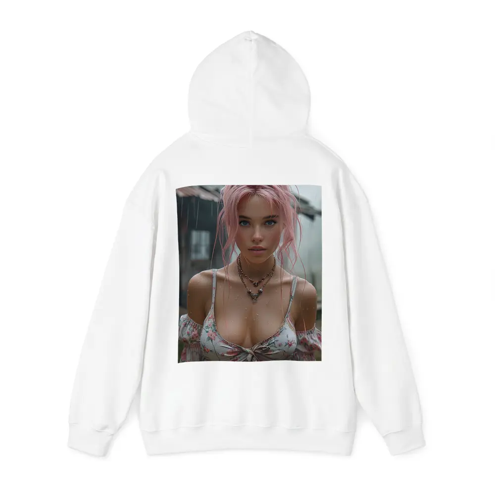 Pink Hair Girl Rainy Day Portrait – Hoodies