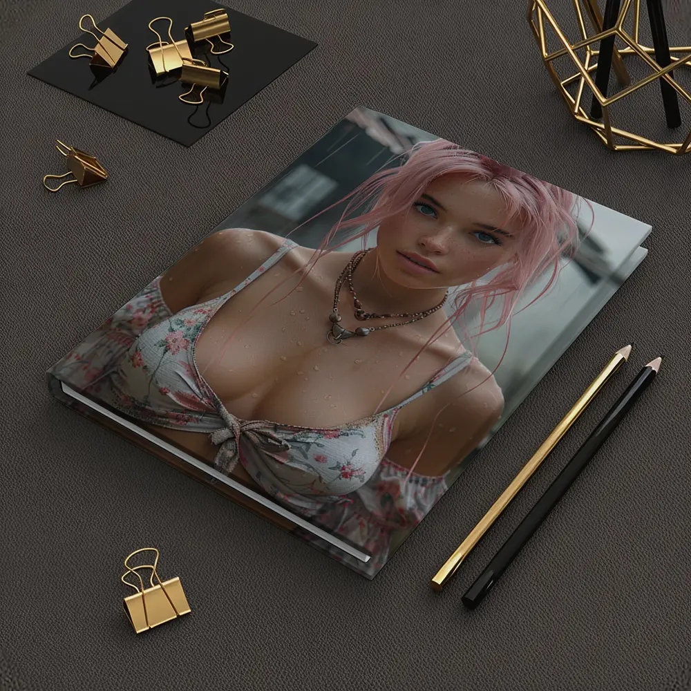 Pink Hair Girl Rainy Day Portrait – Notebooks