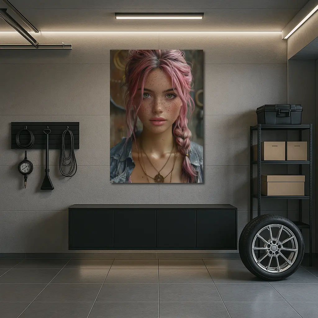 Pink Haired Girl Freckles Boho Portrait – Wall Art