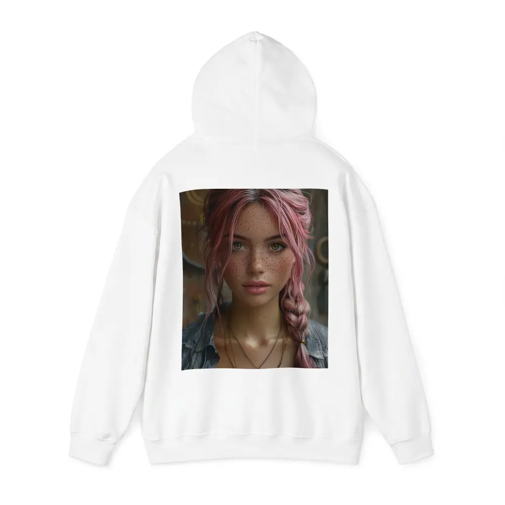Pink Haired Girl Freckles Boho Portrait – Hoodies