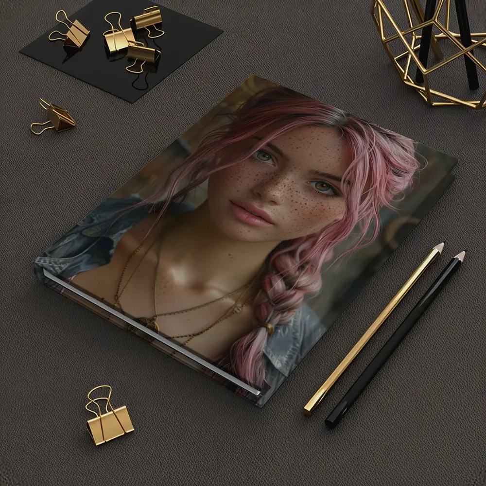 Pink Haired Girl Freckles Boho Portrait – Notebooks