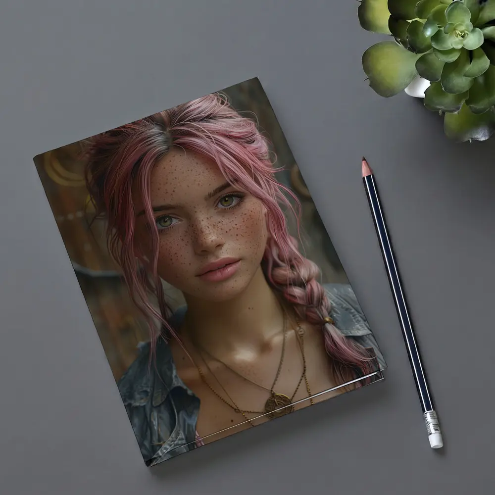 Pink Haired Girl Freckles Boho Portrait – Notebooks