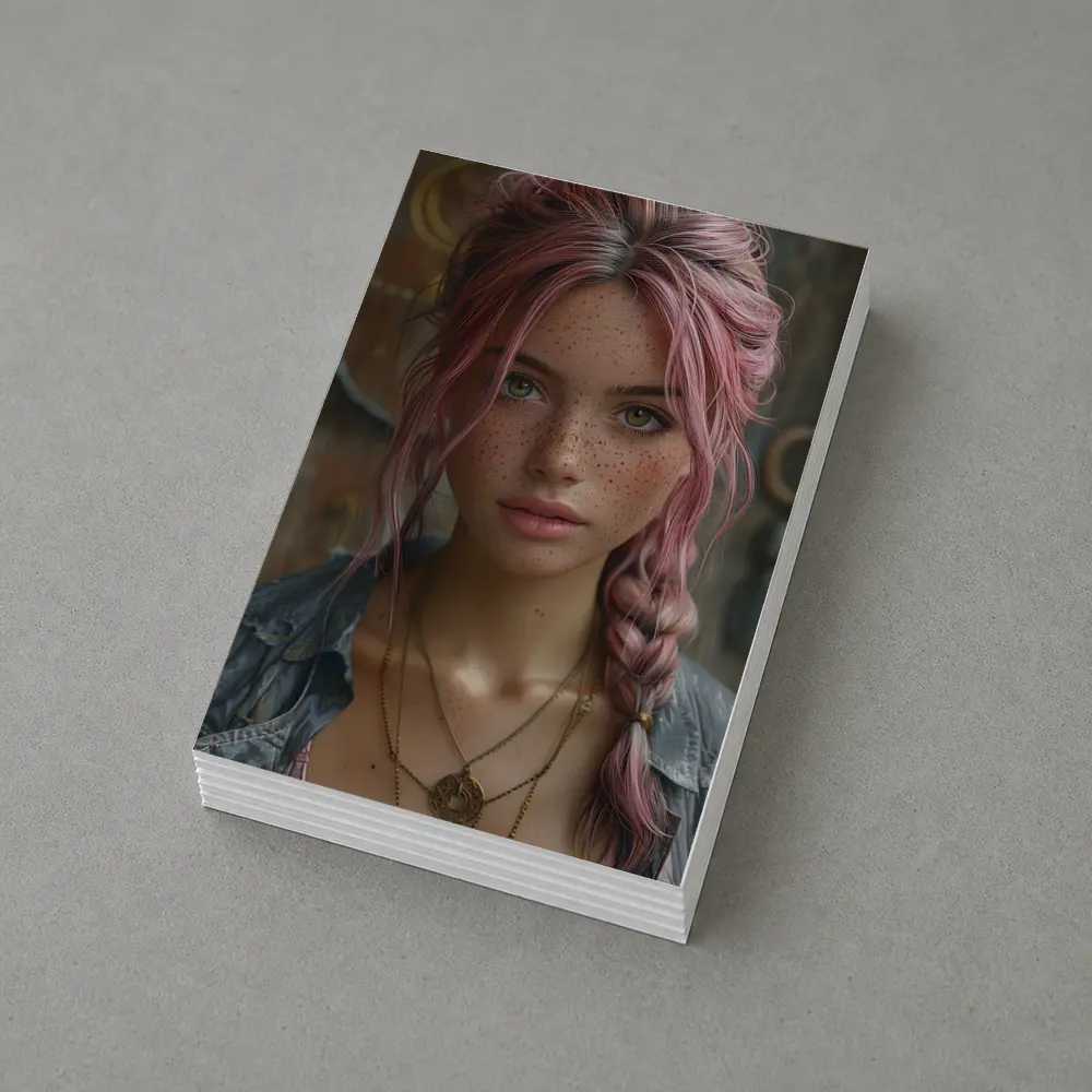 Pink Haired Girl Freckles Boho Portrait – Postcards