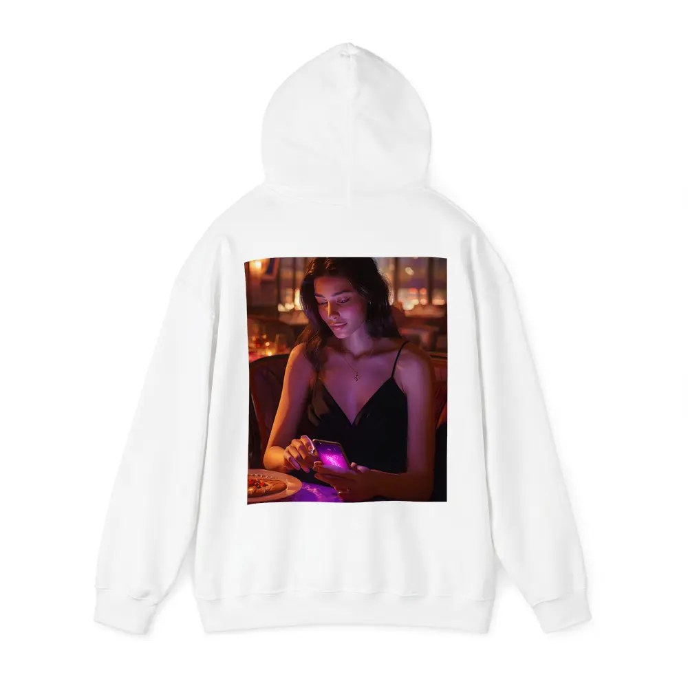 Woman On Phone Restaurant Warm Night – Hoodies