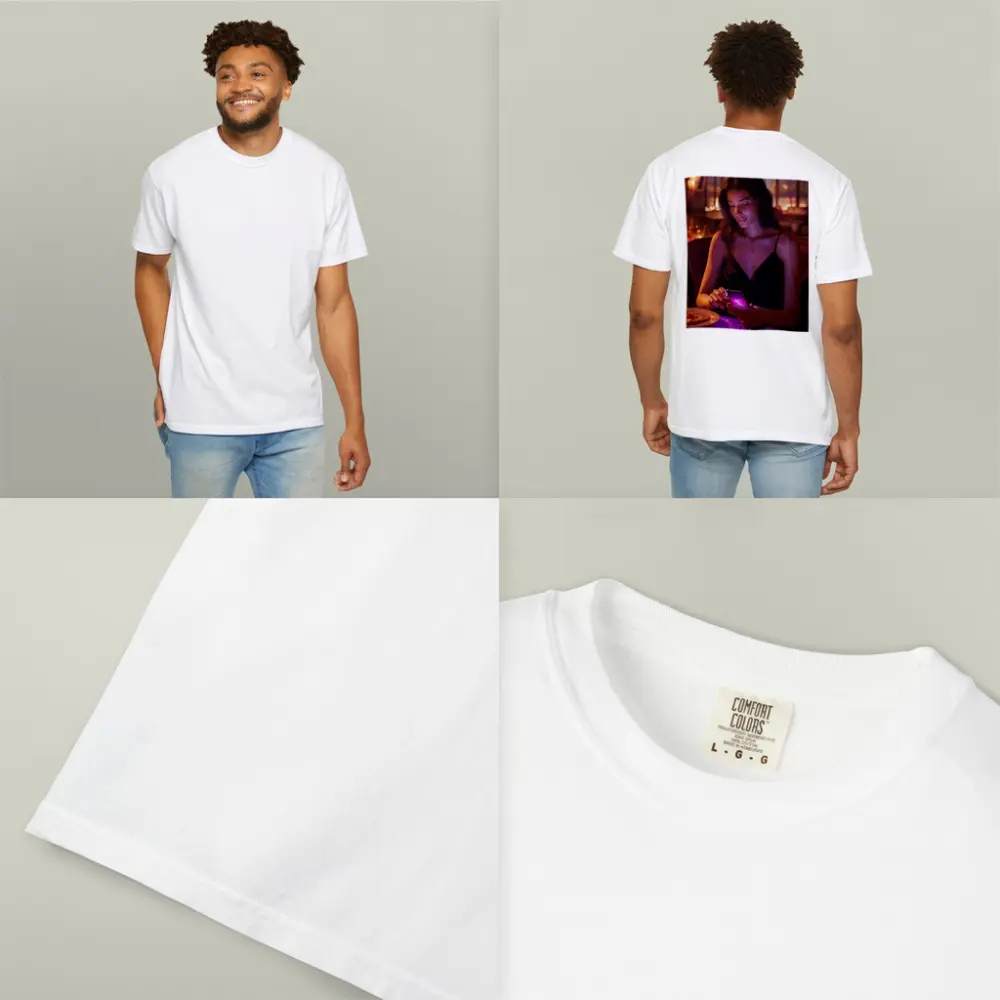 Woman On Phone Restaurant Warm Night – T-Shirts
