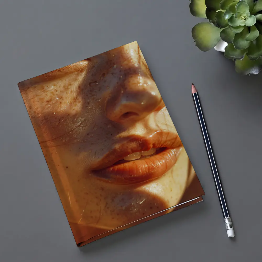 Close Up Woman Face Freckles Warm Light – Notebooks