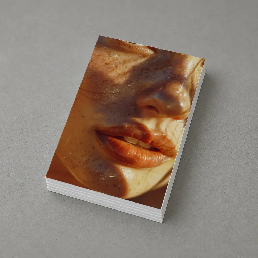 Close Up Woman Face Freckles Warm Light – Postcards