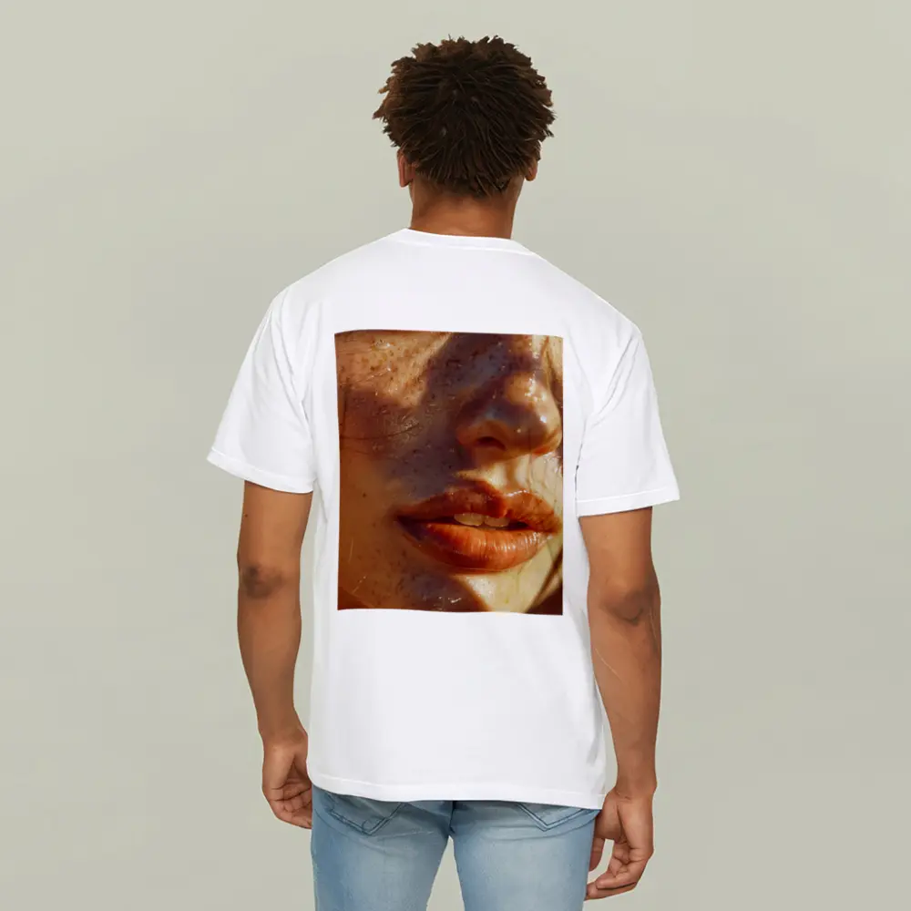 Close Up Woman Face Freckles Warm Light – T-Shirts