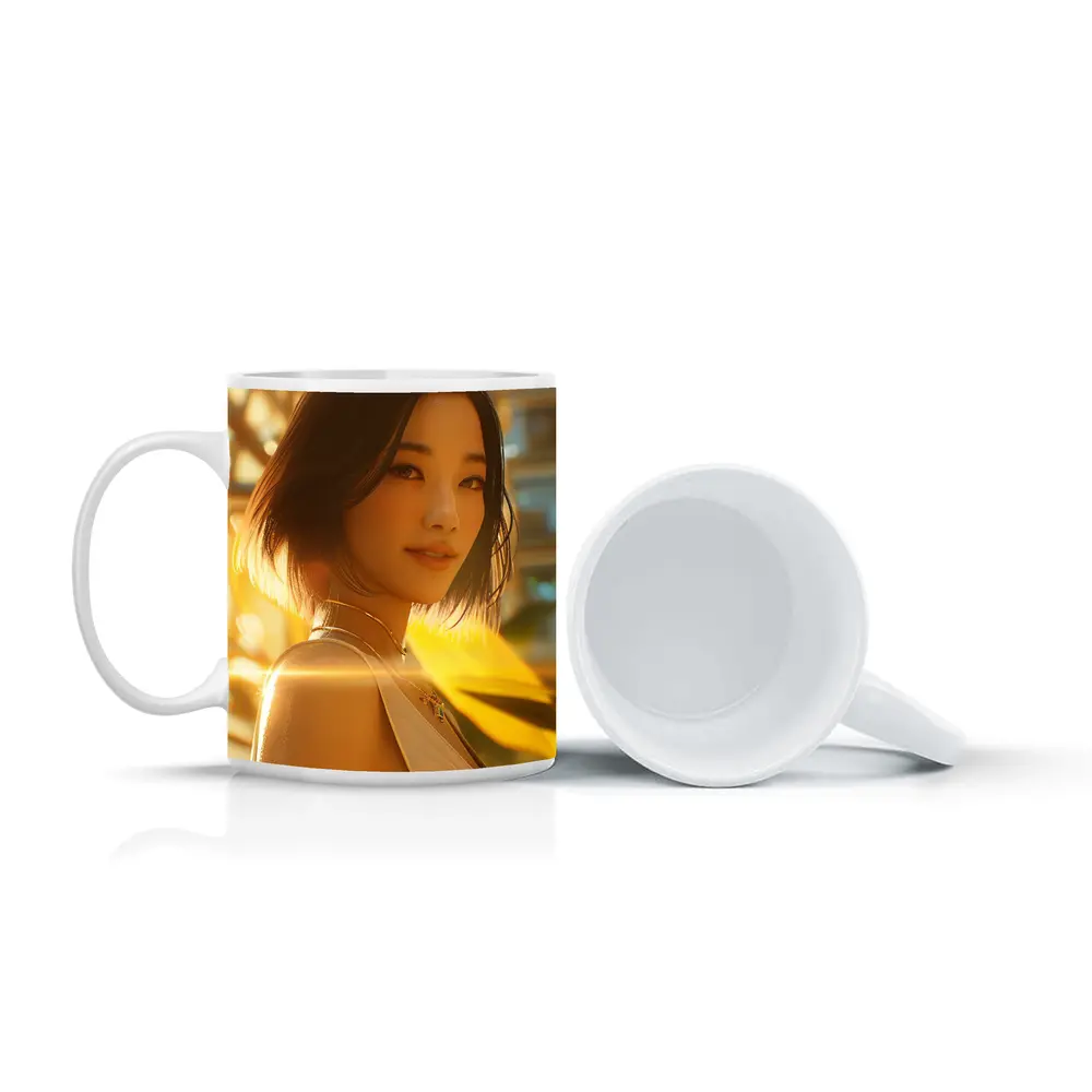 Asian Woman Portrait Golden Sunlight Urban Background – Mugs