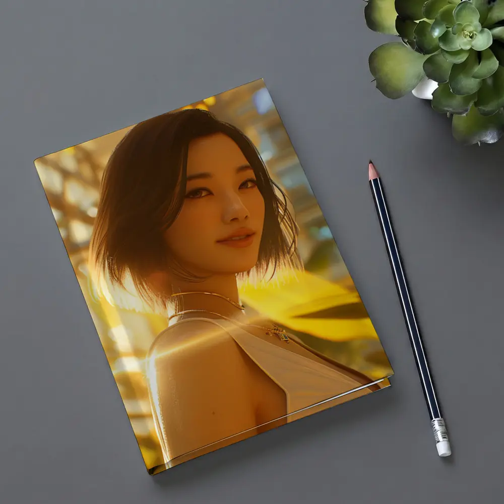 Asian Woman Portrait Golden Sunlight Urban Background – Notebooks