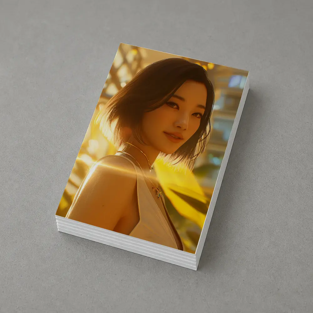 Asian Woman Portrait Golden Sunlight Urban Background – Postcards