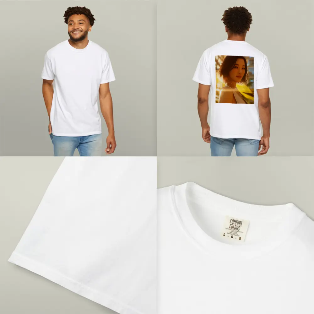 Asian Woman Portrait Golden Sunlight Urban Background – T-Shirts