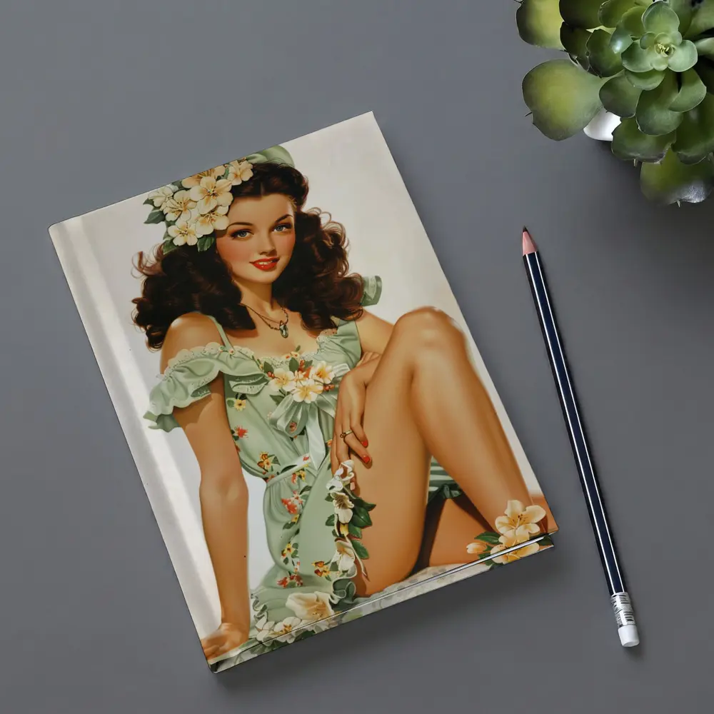 Retro Pin Up Girl Floral Green Dress – Notebooks